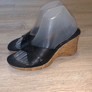 Nine & Company black leather cork wedges